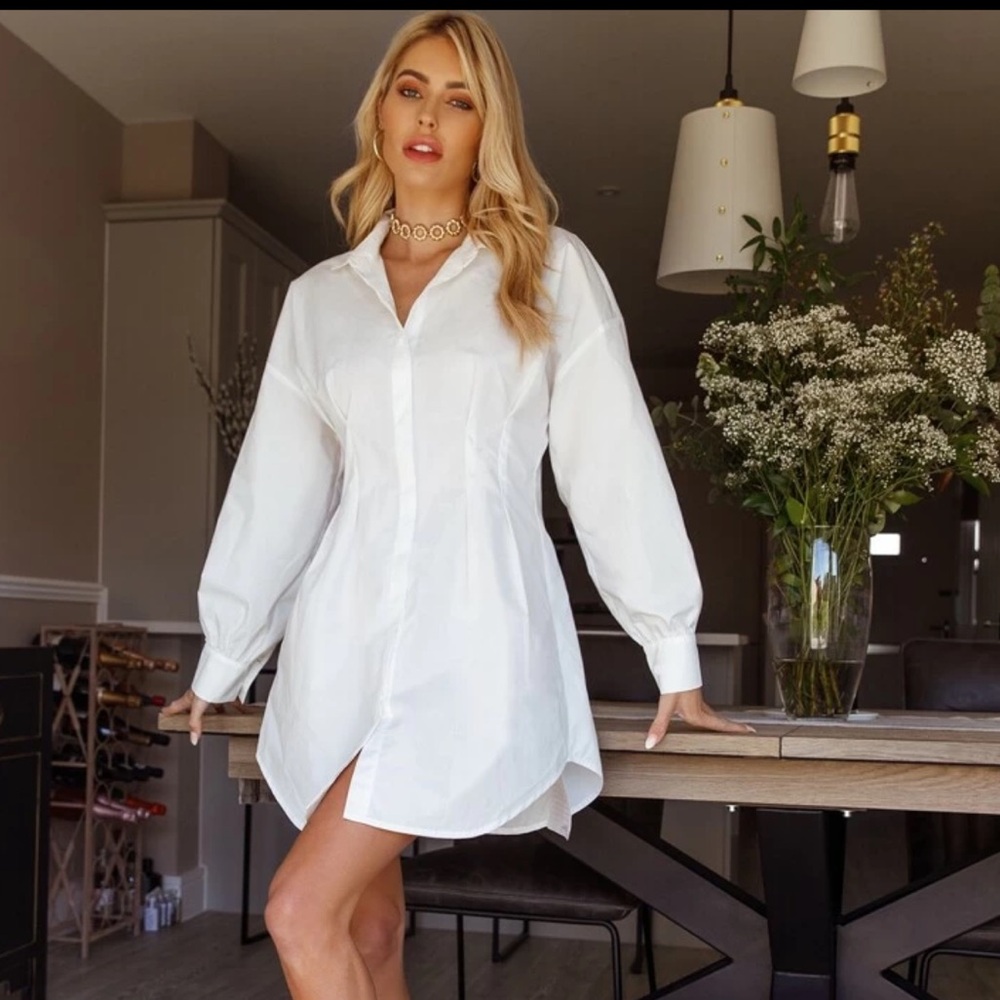 White Hem Shirt Dress